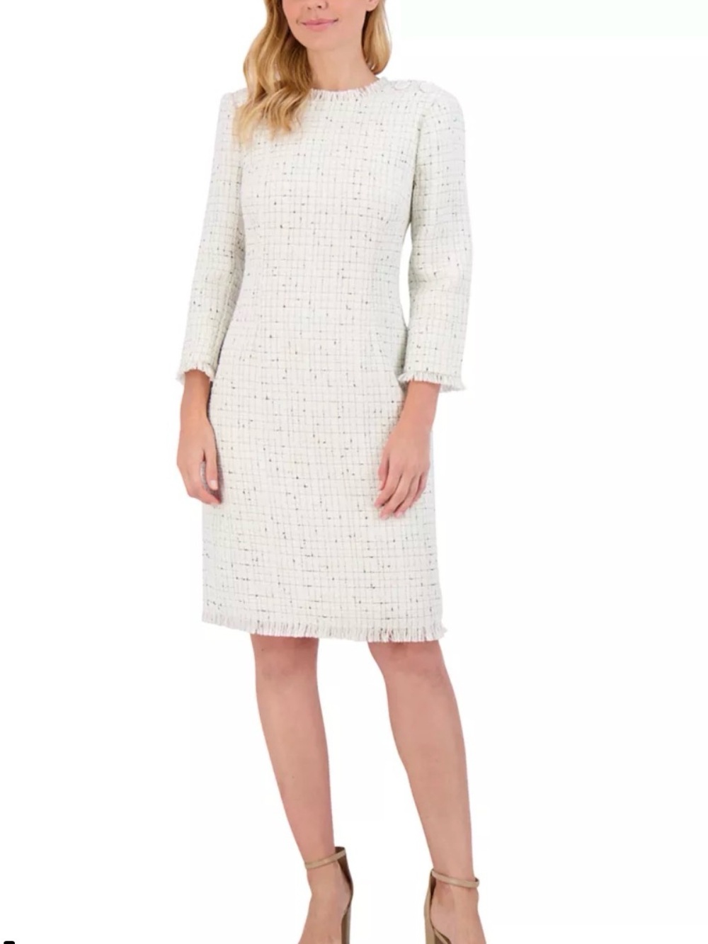 Eliza J Fringe-Trim Bouclé Tweed Sheath Dress size 12